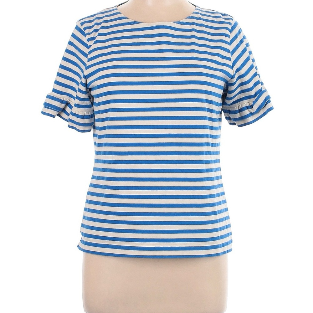 J. Crew Blue and White Flutter Sleeve Fitted Tee